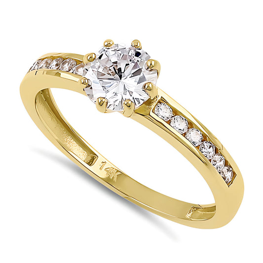 Vinali 14K Solid Yellow Gold Round CZ Solitaire Channel Engagement Ring