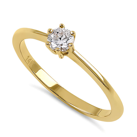 Vinali 14K Solid Yellow Gold 4mm Round CZ Solitaire Engagement Ring