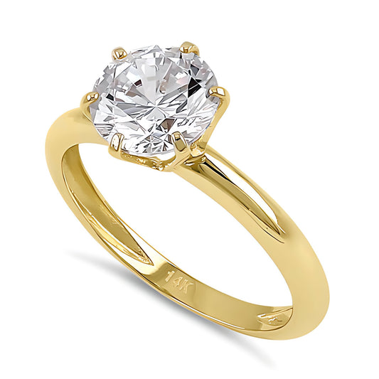 Vinali 14K Solid Yellow Gold 8mm Round CZ Solitaire Engagement Ring