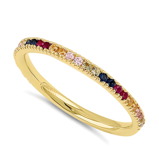 Vinali 14K Solid Yellow Gold Rainbow Multicolor CZ Stacking Band for Women