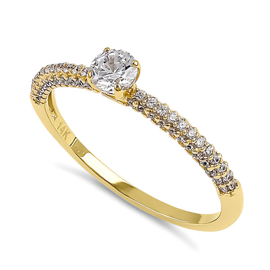 Vinali 14K Solid Yellow Gold Round CZ Solitaire Pave Band Ring for Women