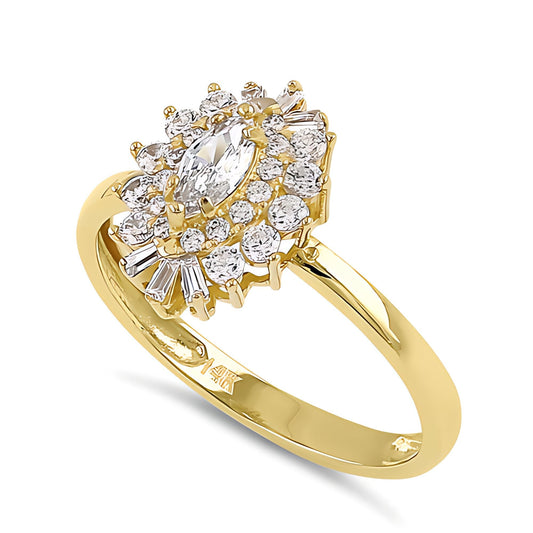 Vinali 14K Solid Yellow Gold Marquise CZ Double Halo Cocktail Ring