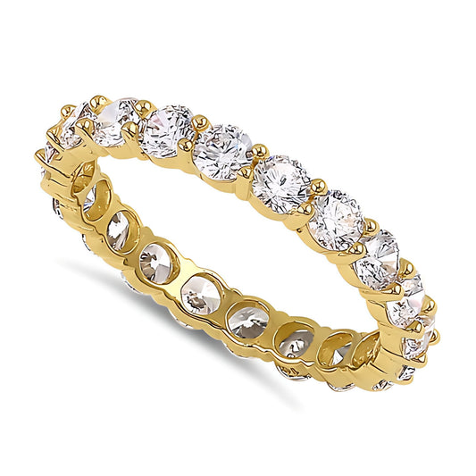 Vinali 14K Solid Yellow Gold 3mm Round CZ Full Eternity Band for Women