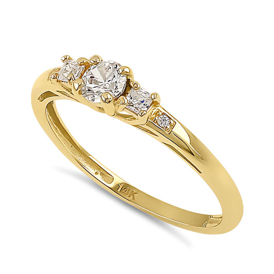 Vinali 14K Solid Yellow Gold Round and Princess CZ Three Stone Ring