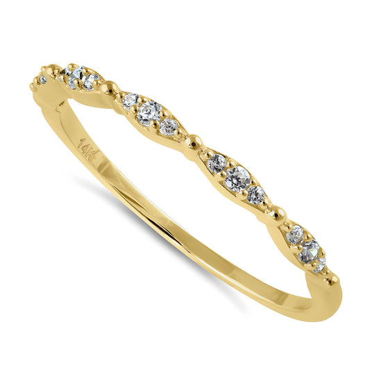 Vinali 14K Solid Yellow Gold Thin Marquise Station CZ Half Eternity Band