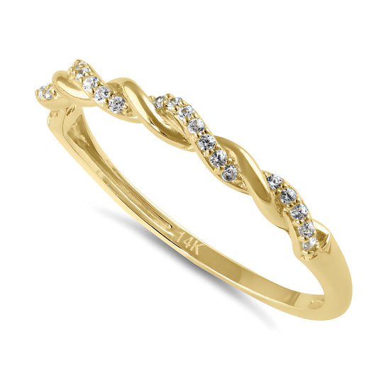 Vinali 14K Solid Yellow Gold Rope Twist Half Eternity CZ Band Ring