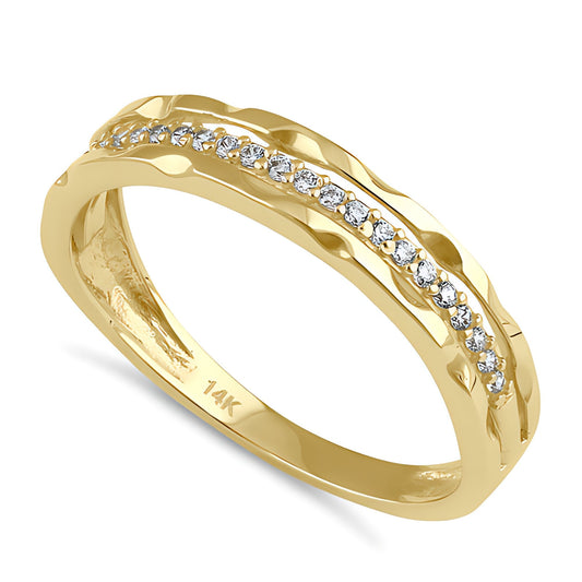 Vinali 14K Solid Yellow Gold 3 Row Stacked Look CZ Band Ring for Women