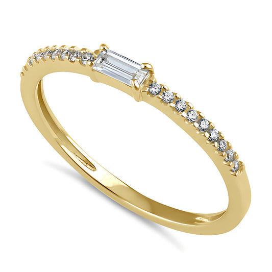 Vinali 14K Solid Yellow Gold Baguette CZ Dainty Stackable Band for Women