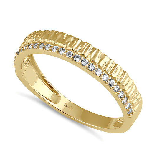 Vinali 14K Solid Yellow Gold Textured Pave CZ Wedding Band for Women