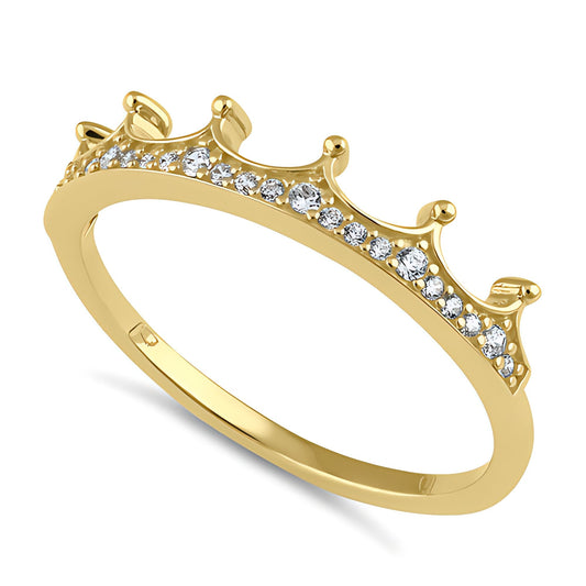 Vinali 14K Solid Yellow Gold Dainty Crown Pave CZ Stackable Ring for Women