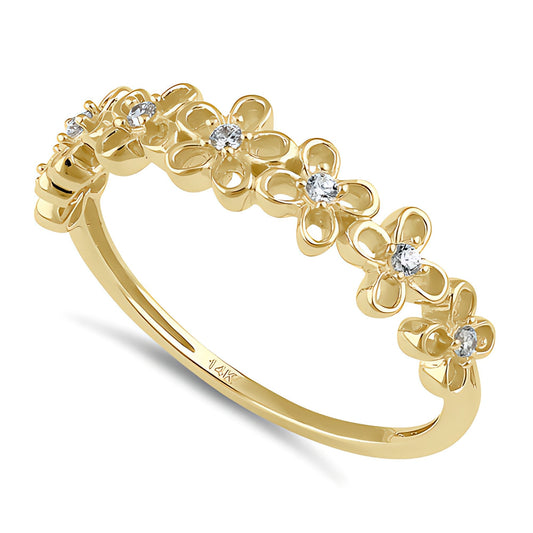 Vinali 14K Solid Yellow Gold Flower CZ Band Ring for Women