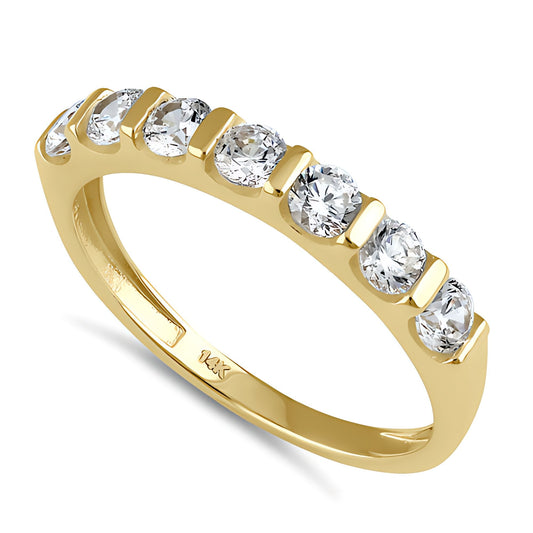 Vinali 14K Solid Yellow Gold Seven Stone Round CZ Anniversary Band