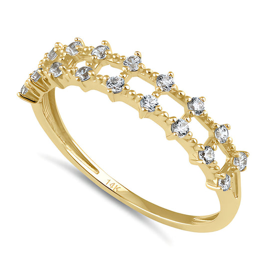 Vinali 14K Solid Yellow Gold Double Row Open CZ Stackable Band Ring