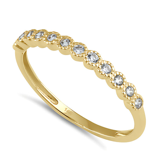 Vinali 14K Solid Yellow Gold Scalloped CZ Half Eternity Band for Women