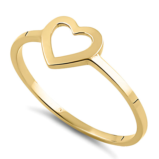 Vinali 14K Solid Yellow Gold Open Heart Outline Ring for Women