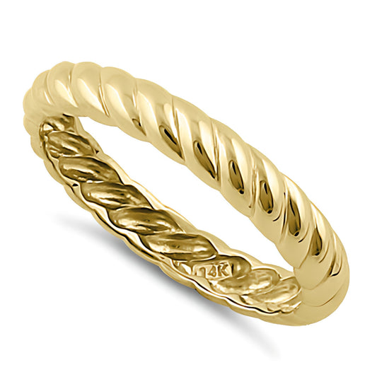 Vinali 14K Solid Yellow Gold 3mm Twisted Rope Band Ring for Men and Women