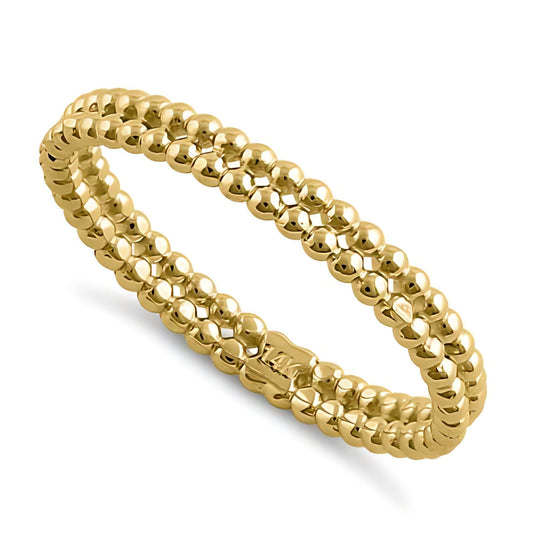 Vinali 14K Solid Yellow Gold Double Row Bead Stacking Ring for Women