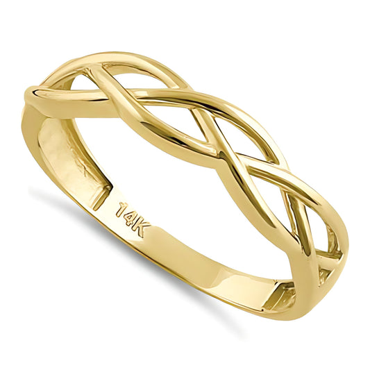Vinali 14K Solid Yellow Gold Open Braid Celtic Weave Ring for Women