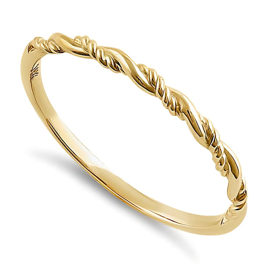 Vinali 14K Solid Yellow Gold Thin Twisted Rope Stacking Ring for Women