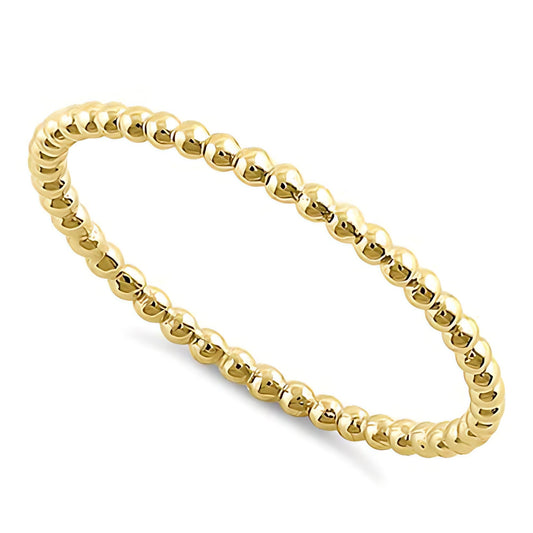 Vinali 14K Solid Yellow Gold Thin Beaded Stacking Ring for Women
