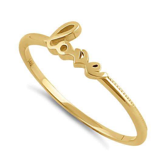 Vinali 14K Solid Yellow Gold Love Script Ring for Women
