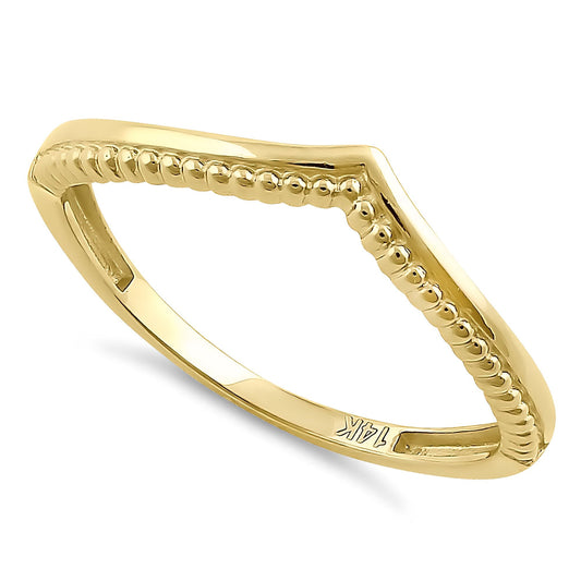 Vinali 14K Solid Yellow Gold Beaded V Chevron Stacking Ring for Women