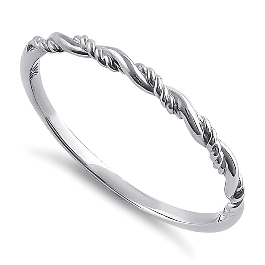 Vinali 14K Solid White Gold Twisted Rope Stacking Ring for Women