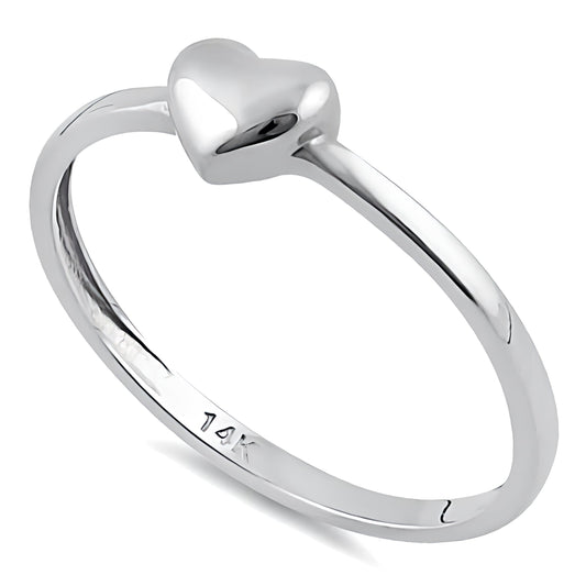 Vinali 14K Solid White Gold Puffy Heart Ring for Women