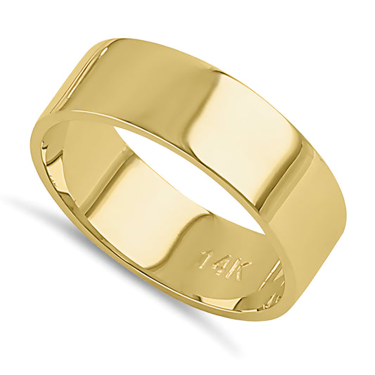 Vinali 14K Solid Yellow Gold 6mm Flat Wedding Band for Men and Women