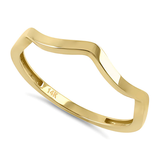 Vinali 14K Solid Yellow Gold Curved Wave Stacking Band for Women