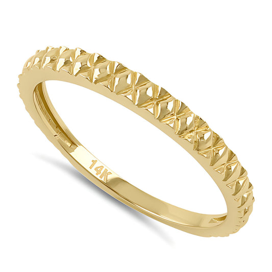 Vinali 14K Solid Yellow Gold Diamond Cut Stacking Band Ring for Women
