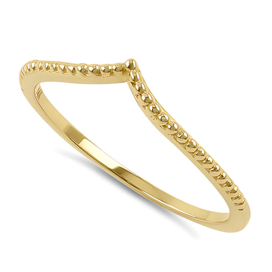 Vinali 14K Solid Yellow Gold Beaded Chevron V Ring for Women