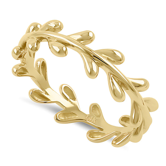 Vinali 14K Solid Yellow Gold Leaf Vine Band for Women