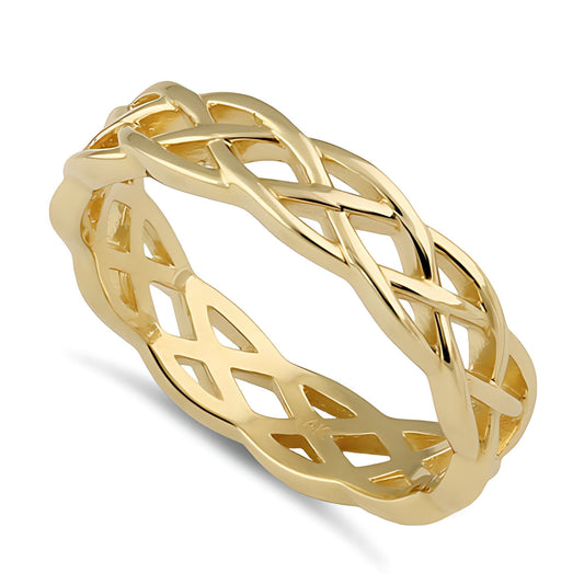Vinali 14K Solid Yellow Gold Celtic Knot Weave Band Ring for Men and Women