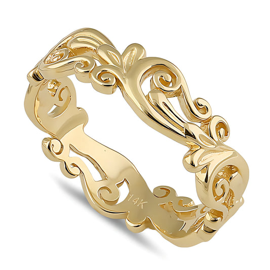 Vinali 14K Solid Yellow Gold Filigree Scroll Vine Band for Women