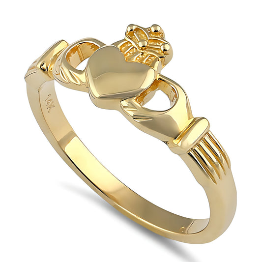 Vinali 14K Solid Yellow Gold Plain Claddagh Ring for Women