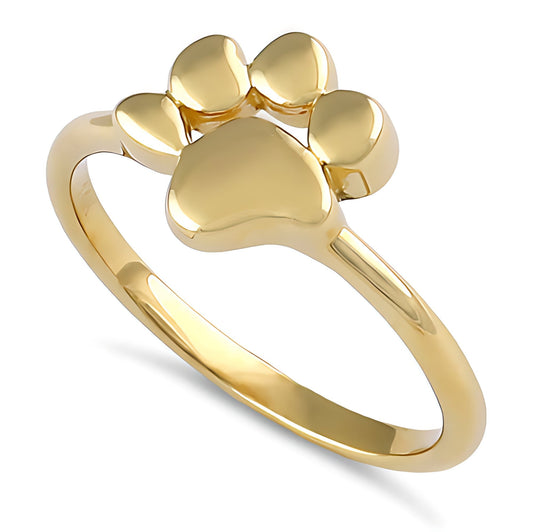 Vinali 14K Solid Yellow Gold Dog Paw Print Ring for Women