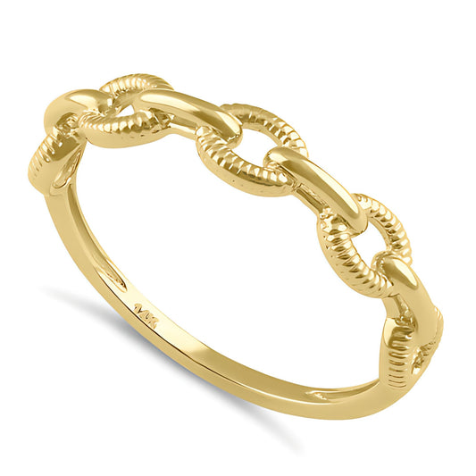 Vinali 14K Solid Yellow Gold Textured Chain Link Ring for Women