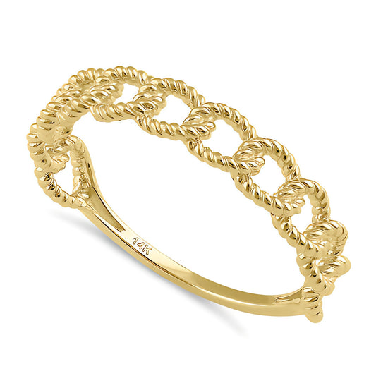 Vinali 14K Solid Yellow Gold Rope Curb Chain Link Ring for Women