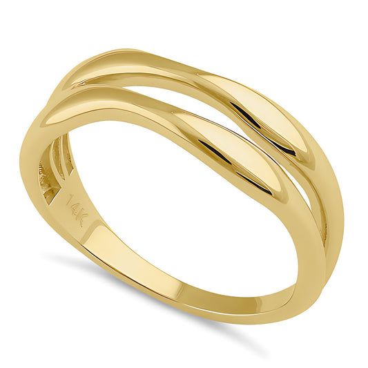 Vinali 14K Solid Yellow Gold Double Wave Band Ring for Women