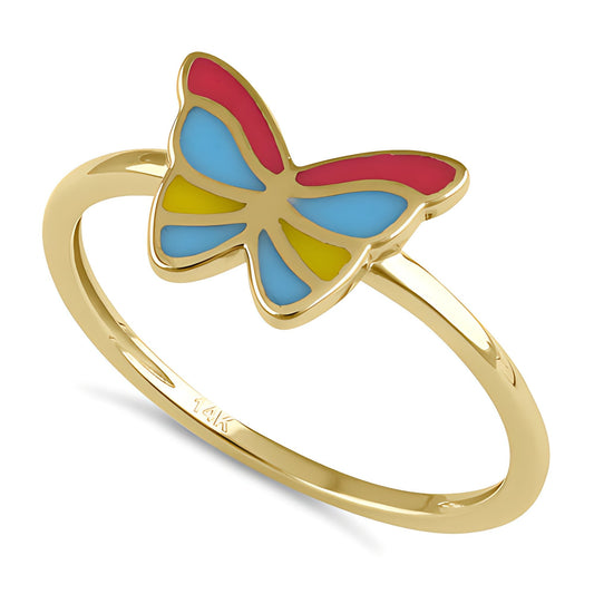 Vinali 14K Solid Yellow Gold Enamel Butterfly Ring for Women