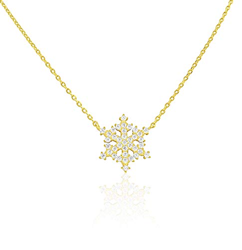Sold 14K Yellow Gold CZ Snowflake Necklace - 0.43in