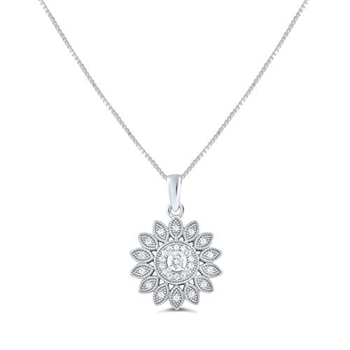 Sterling Silver Cz Sunflower Charm Necklace 18