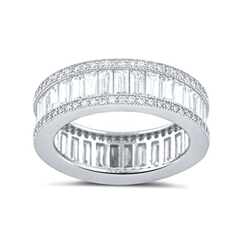Sterling Silver Simulated Diamond Baguette Eternity Ring - Size 5