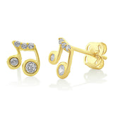 14K Yellow Gold Cz Tiny Music Note Stud Earrings - 0.20in