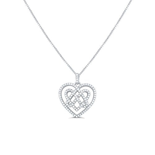 Sterling Silver Cz Celtic Knot Heart Necklace 18