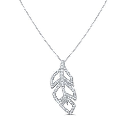 Sterling Silver Cz Feather Necklace 18