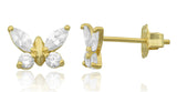 14K Yellow Gold Cz Tiny Butterfly Stud Earrings - 0.27in