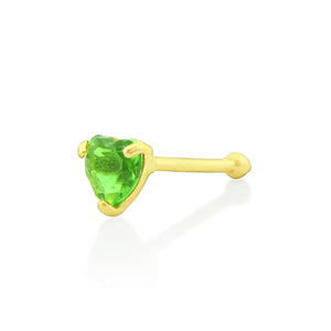 14K Yellow Gold Tiny Green Cz Heart Nose Ring