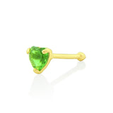 14K Yellow Gold Tiny Green Cz Heart Nose Ring
